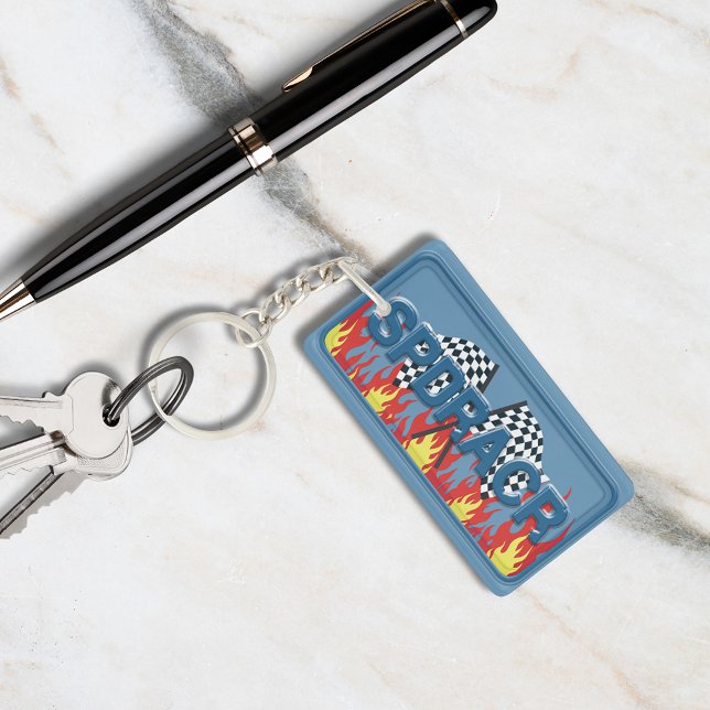 Cool Blue SPDRACR Race Flags and Flames Key Ring (Creator Uploaded)