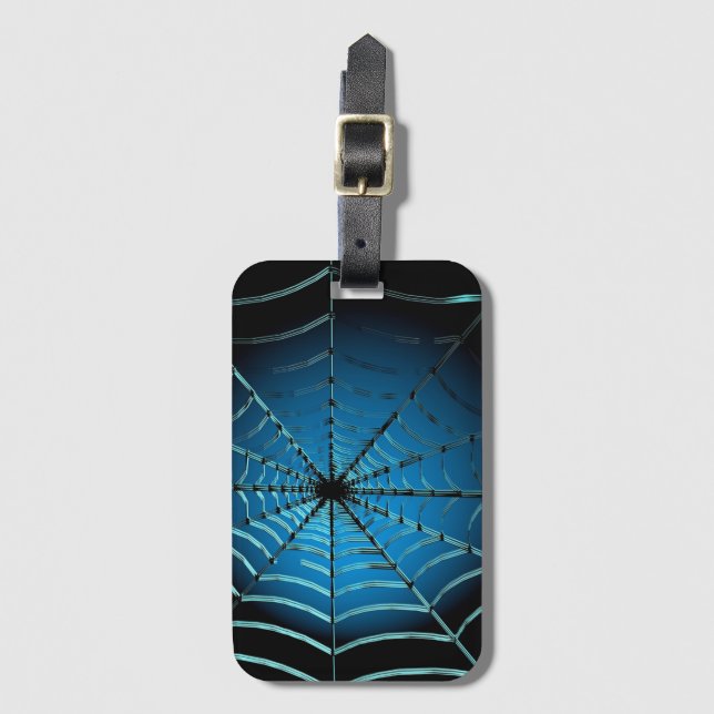 Cool Blue Spider Web Luggage Tag (Front Vertical)