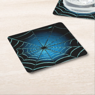 Cool Blue Spider Web Square Paper Coaster