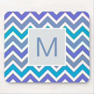 Cool Blue Sporty Chevron Pattern Monogram Mouse Mat