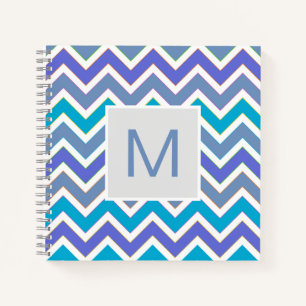 Cool Blue Sporty Chevron Pattern Monogram Notebook