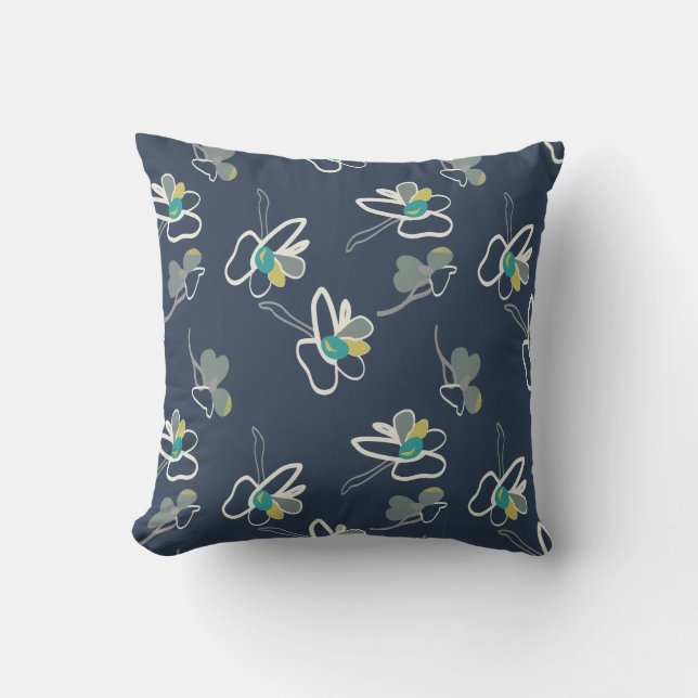 Cool Blue Spring Floral Pattern Cushion (Front)
