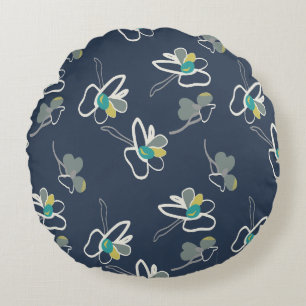 Cool Blue Spring Floral Pattern Round Cushion