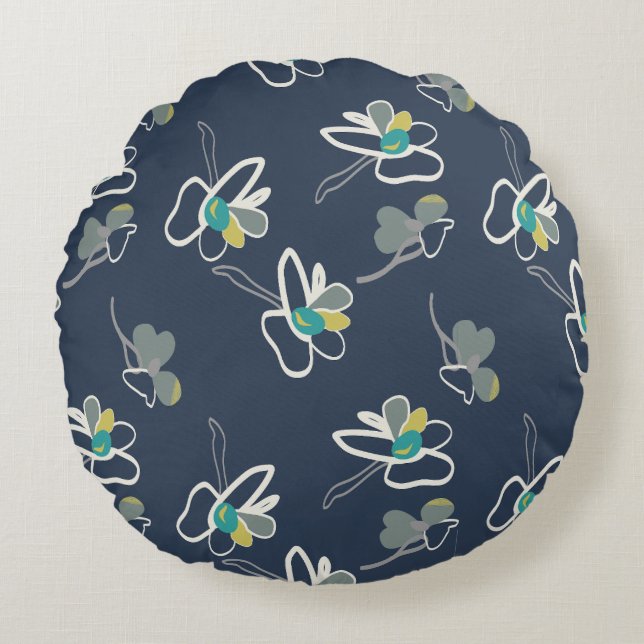 Cool Blue Spring Floral Pattern Round Cushion (Front)
