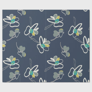 Cool Blue Spring Floral Pattern Wrapping Paper