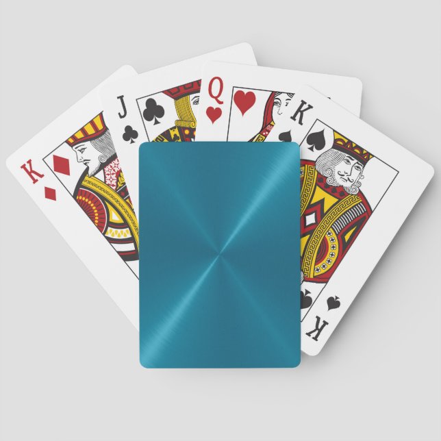 Cool Blue Stainless Shiny Metallic Playing Cards (Back)