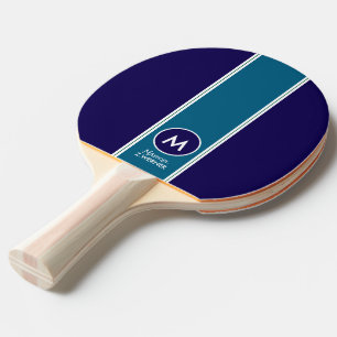 Cool Blue Stripe with Monogram Ping Pong Paddle