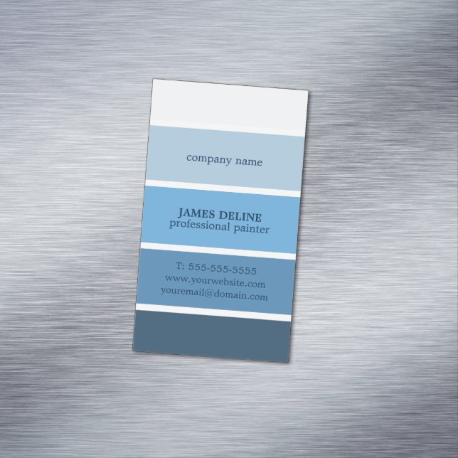 Cool Blue Striped Professional Painter Magnetic Business Card (In Situ)