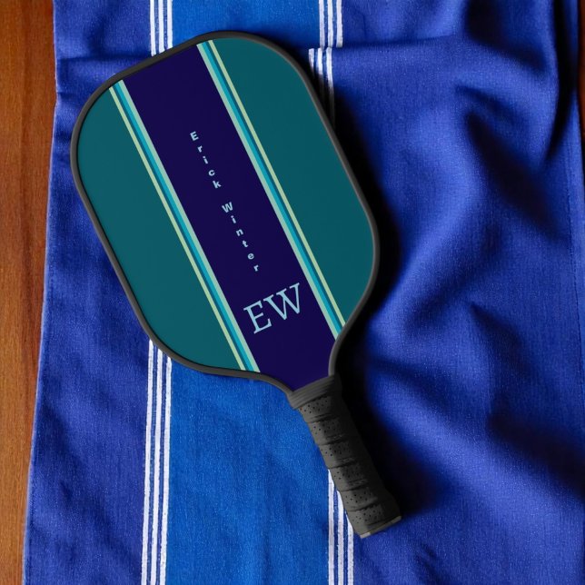 Cool Blue Stripes Custom Monogram Pickleball Paddle (Creator Uploaded)