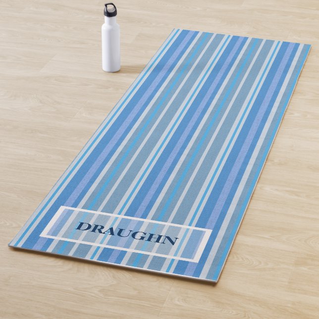 Cool Blue Stripes Custom Name Yoga Mat (In Situ)