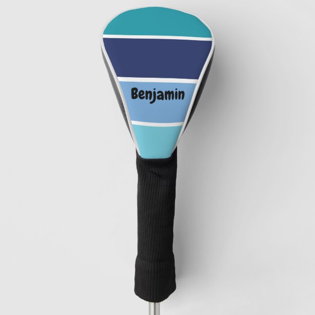 Cool Blue Stripes Name Golf Head Cover (Front)