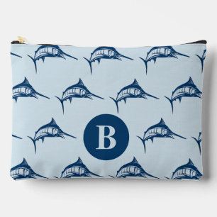 Cool Blue Swordfish Pattern Monogram Accessory Pouch