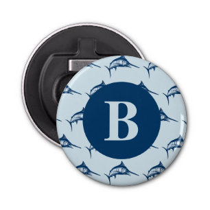 Cool Blue Swordfish Pattern Monogram Bottle Opener
