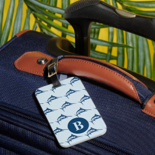 Cool Blue Swordfish Pattern Monogram Luggage Tag