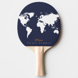cool blue table_tennis paddle with world map