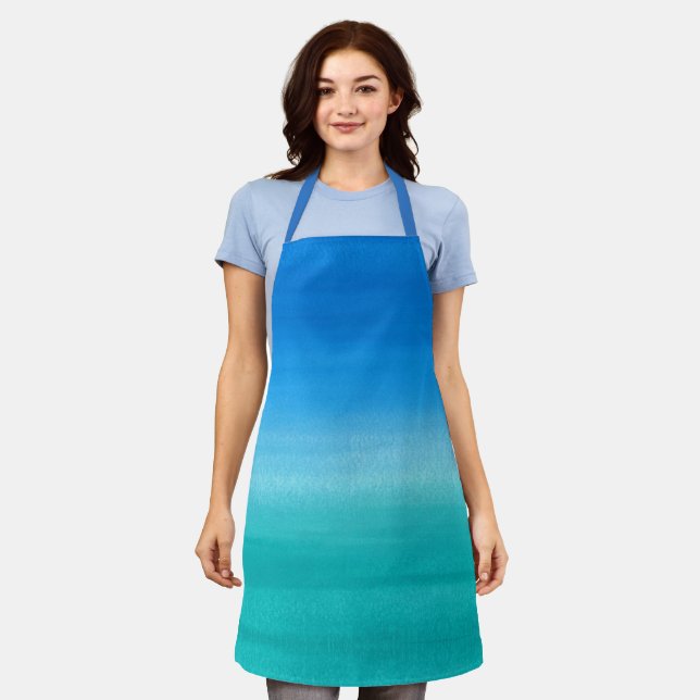 Cool Blue Teal Ombre Watercolor Artist Apron (Worn)