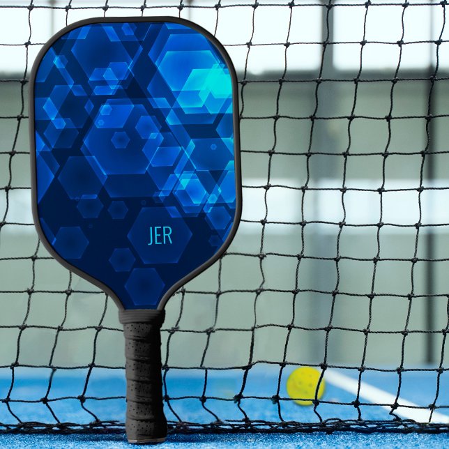 Cool Blue Tech Geometric Custom Monogram Pickleball Paddle (Creator Uploaded)