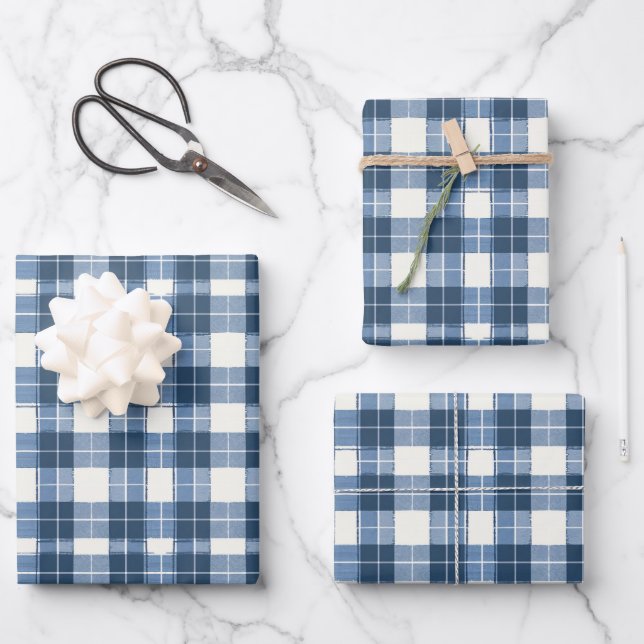 Cool blue tiled plaid pattern  wrapping paper sheet (Front)
