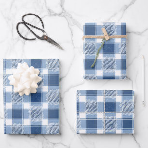 Cool blue tiled plaid pattern wrapping paper sheet