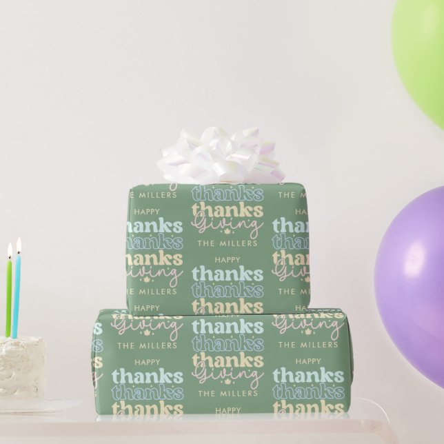 Cool blue Tones Retro ThanksGiving Typography Wrapping Paper (Party Gifts)