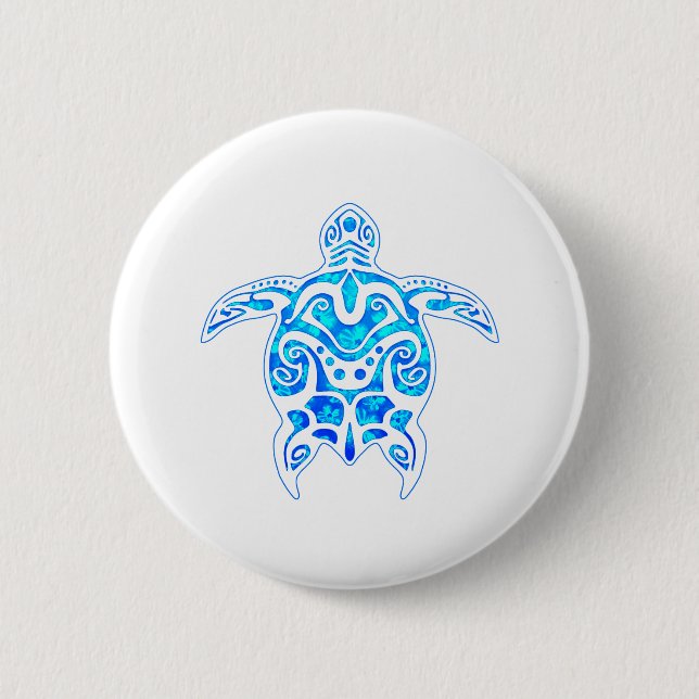 Cool Blue Tribal Turtle 6 Cm Round Badge (Front)