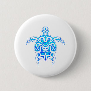 Cool Blue Tribal Turtle 6 Cm Round Badge