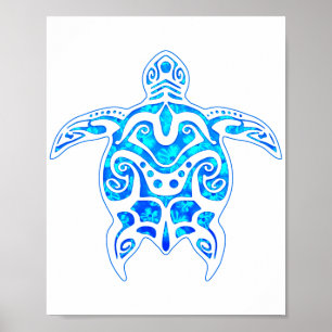 Cool Blue Tribal Turtle Poster