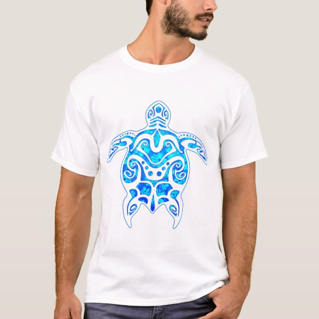 Cool Blue Tribal Turtle T-Shirt (Front)