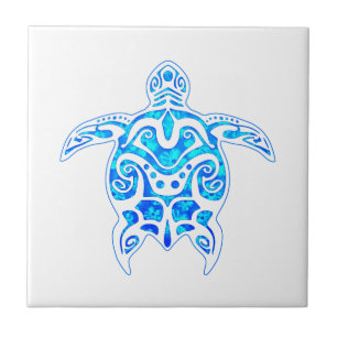 Cool Blue Tribal Turtle Tile