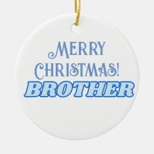 Cool Blue Typography Merry Christmas Brother Ceramic Tree Decoration