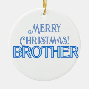 Cool Blue Typography Merry Christmas Brother Ceramic Tree Decoration