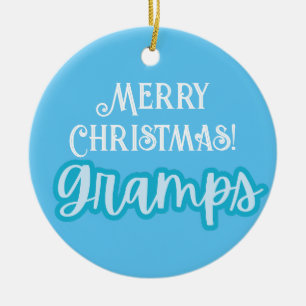 Cool Blue Typography Merry Christmas Gramps Ceramic Tree Decoration