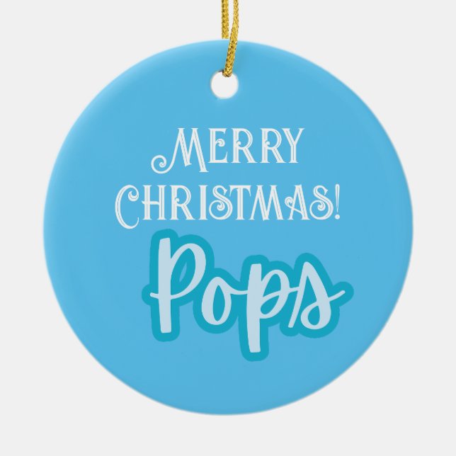 Cool Blue Typography Merry Christmas Pops. Ceramic Tree Decoration (Front)