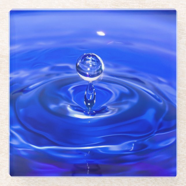 Cool Blue Water Droplet Glass Coaster (Front)