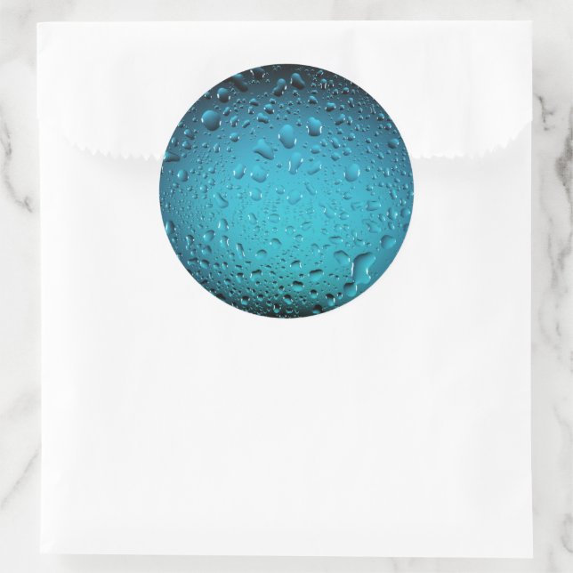 Cool Blue water drops Classic Round Sticker (Bag)