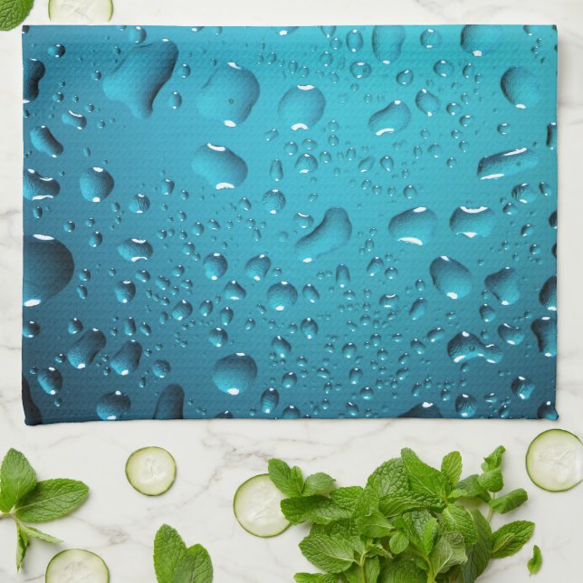 Cool Blue water drops Tea Towel (Folded)