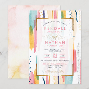 Cool Blue Watercolor Memphis Chic Wedding Invitation