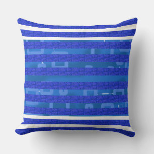 Cool Blue White Geometric Lines Cushion