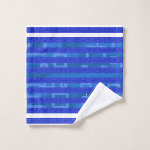 Cool Blue White Geometric Stripes Bath Towel Set