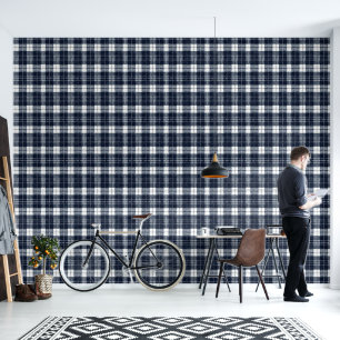 Cool Blue white plaid tiled pattern Wallpaper