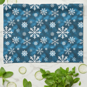 Cool Blue With White Snowflake Pattern Winter Tea Towel