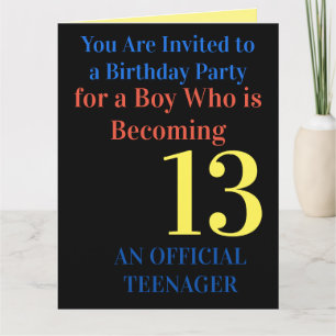 Cool Blue Yellow 13 Birthday Party Invitation Card