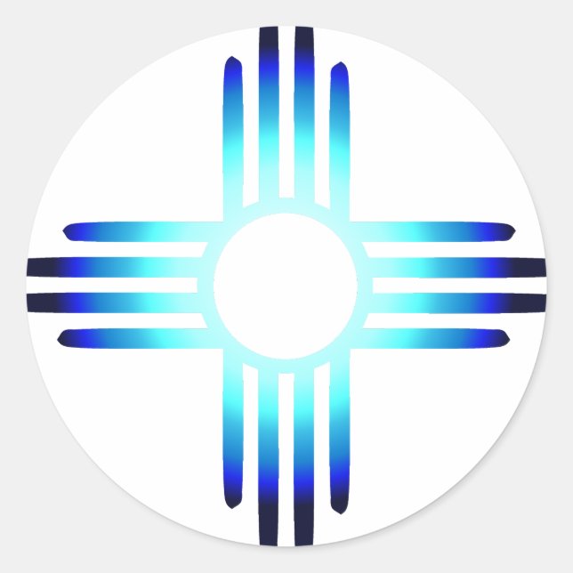 Cool Blue Zia Classic Round Sticker (Front)