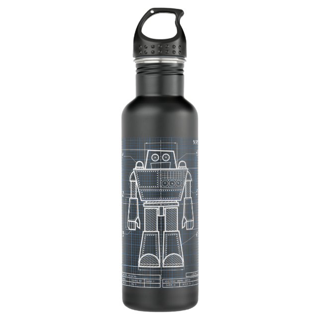 Cool Blueprint Robot Design Engineer Holiday Gift  710 Ml Water Bottle (Front)