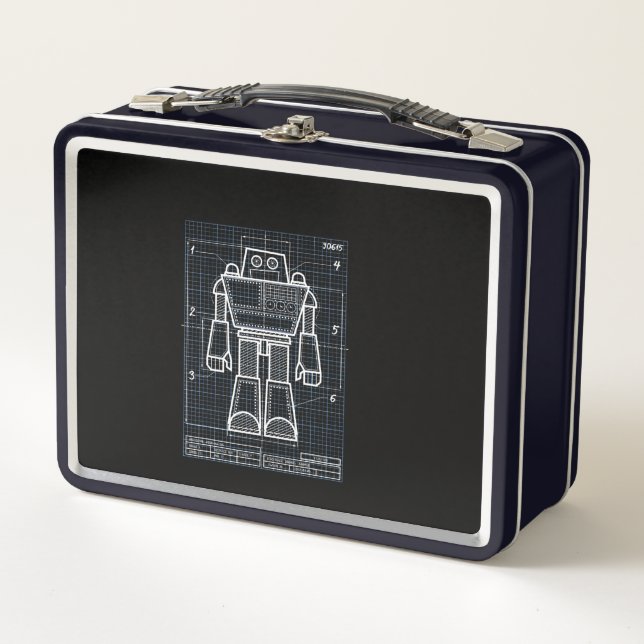 Cool Blueprint Robot Design Engineer Holiday Gift Metal Lunch Box (Front)