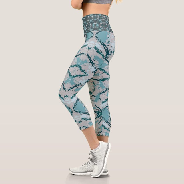 Cool Blues Colour Splash Capri Leggings (Left)