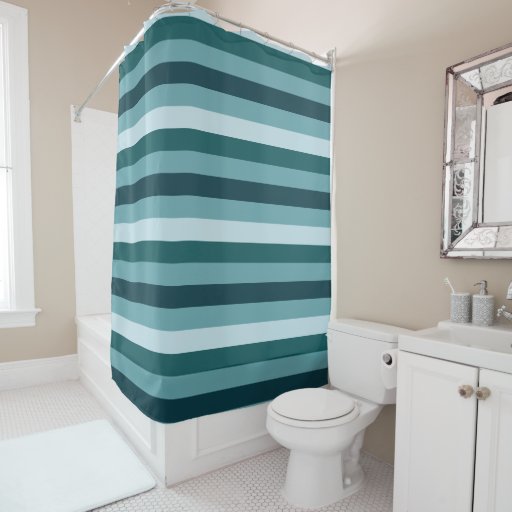 Image of Cool Blues Stripe Shower Curtain