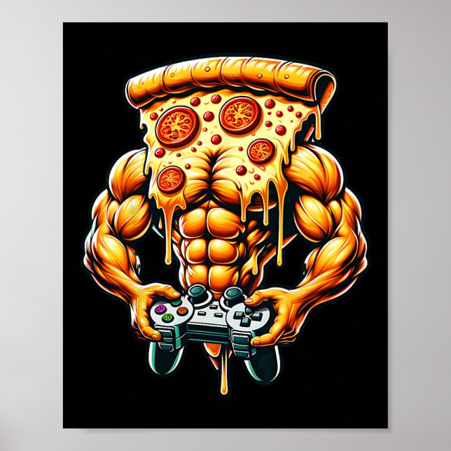 Cool Bodybuilding Gamer Pizza Present  Poster (Front)