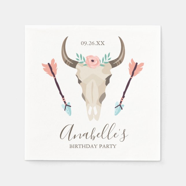 Cool Boho Cow Skull Party Favours Napkin (Front)