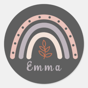 Cool Boho Rainbow with Personalised Name Classic Round Sticker
